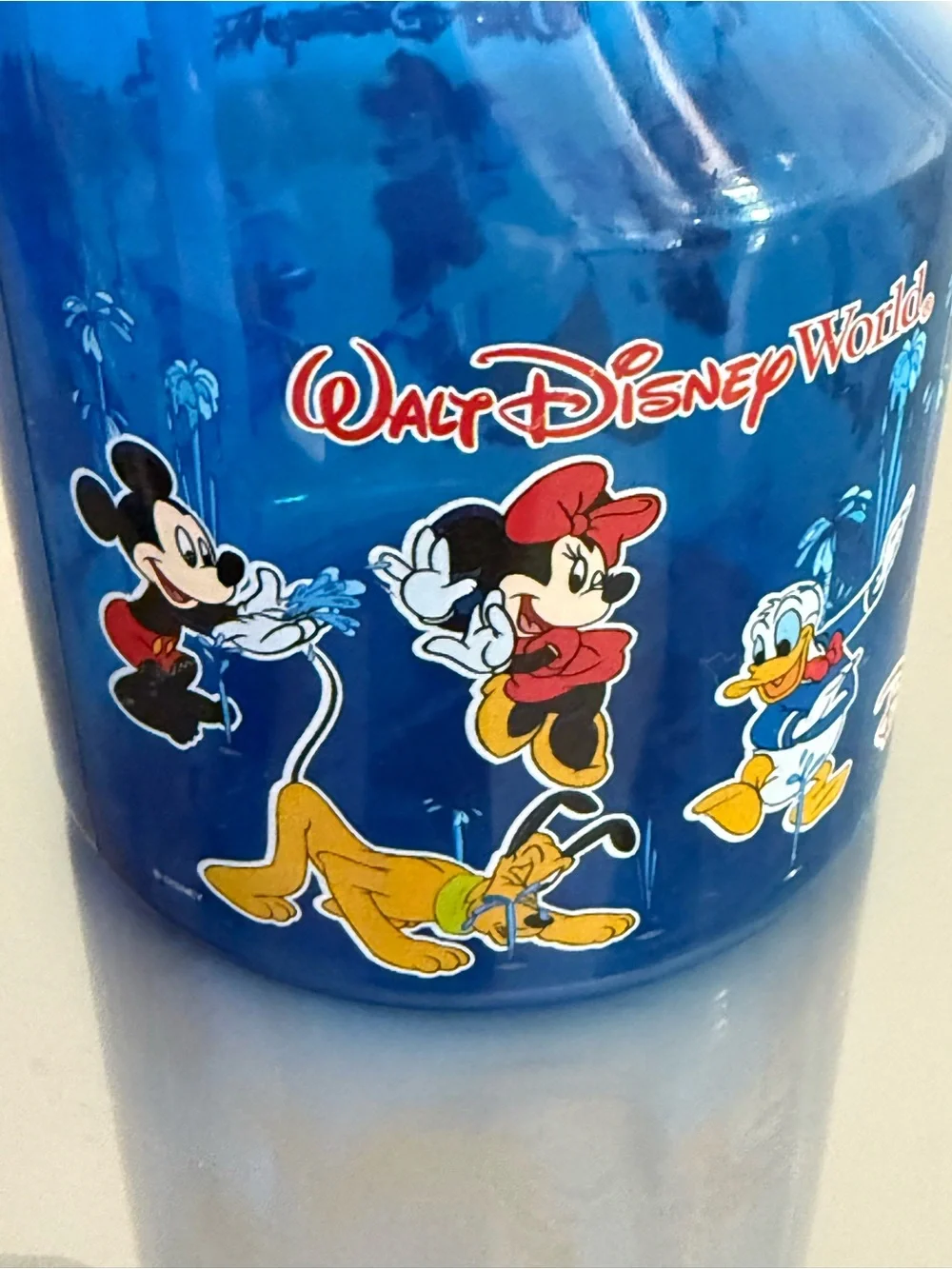 Disney Blue Kids Spray Fan Bottle with Red Blades and Lanyard